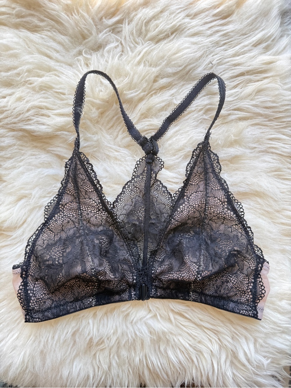 Sheer Lace Racerback Bralette - Black - Small